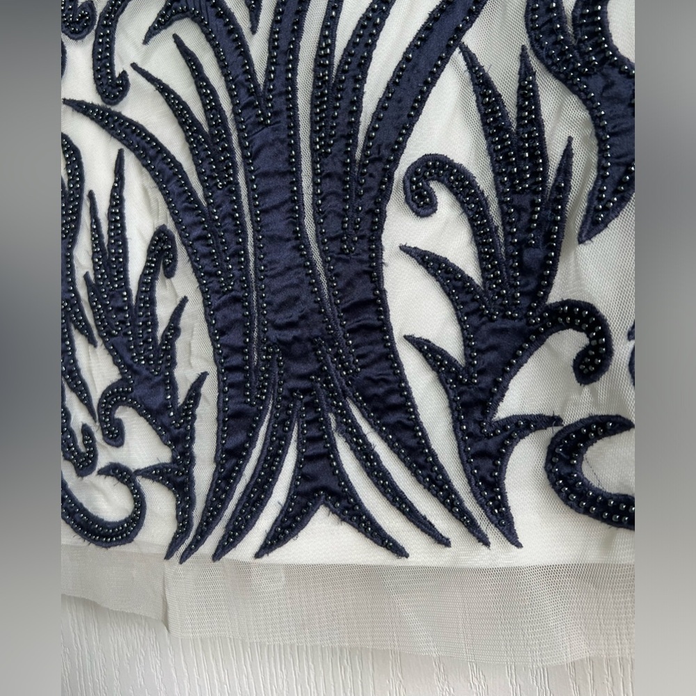 Aidan Mattox Beaded Navy & Ivory Mesh Dress - Picture 3 of 7